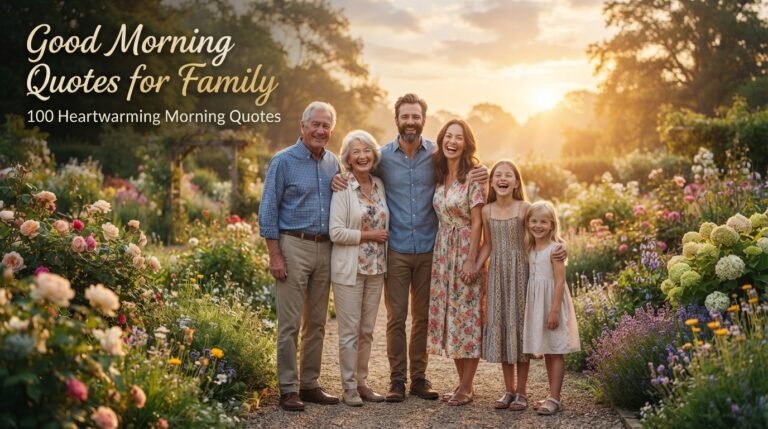 Happy Family Enjoying a Beautiful Sunrise with Good Morning Quotes for Family