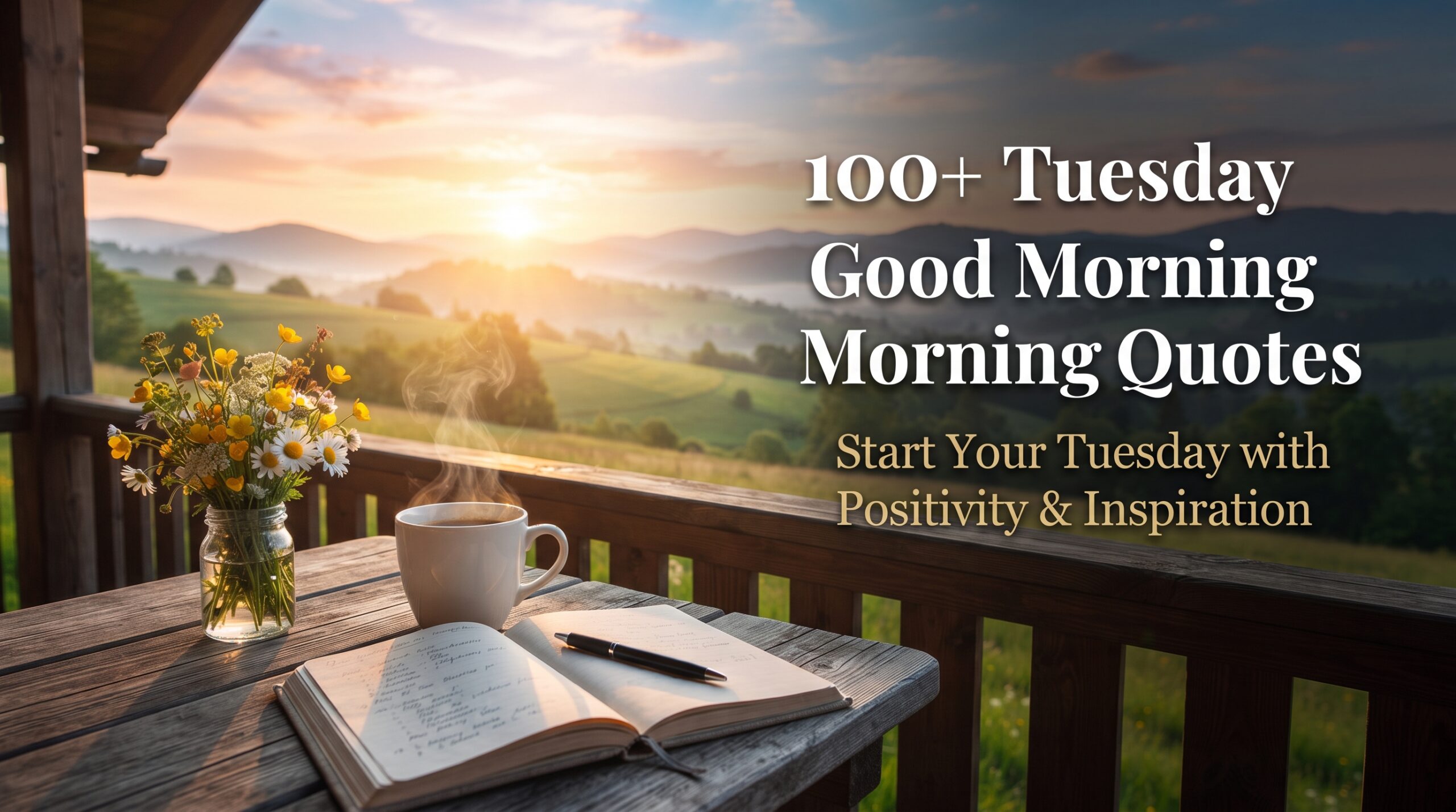 Beautiful Tuesday morning sunrise with inspirational Tuesday Good Morning Quotes to start the day with positivity and motivation.