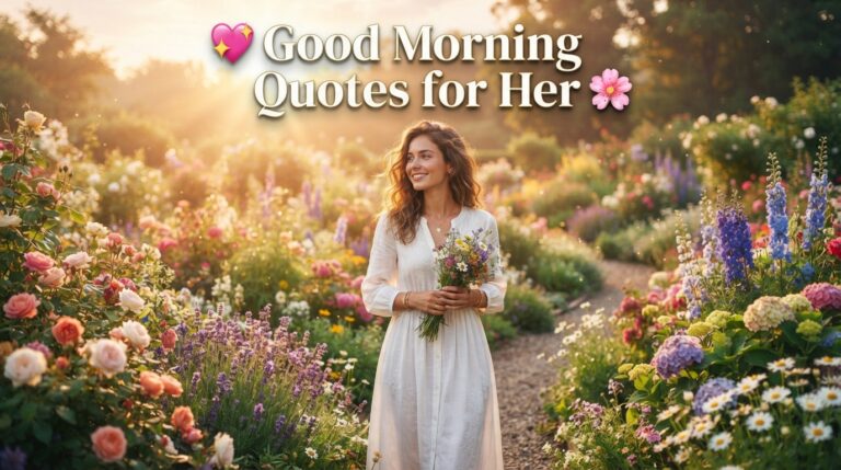 Beautiful Good Morning Quotes for Her with romantic sunrise flowers and sweet morning wishes.